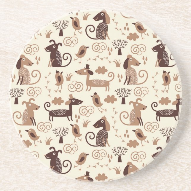 pattern with cute dogs coaster (Front)