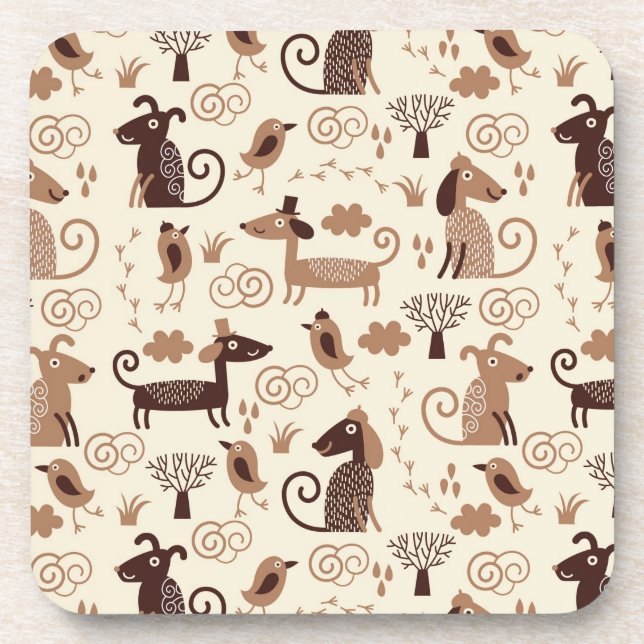 pattern with cute dogs coaster (Front)