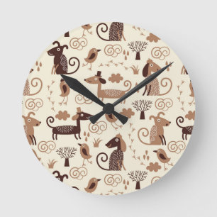 pattern with cute dogs round clock