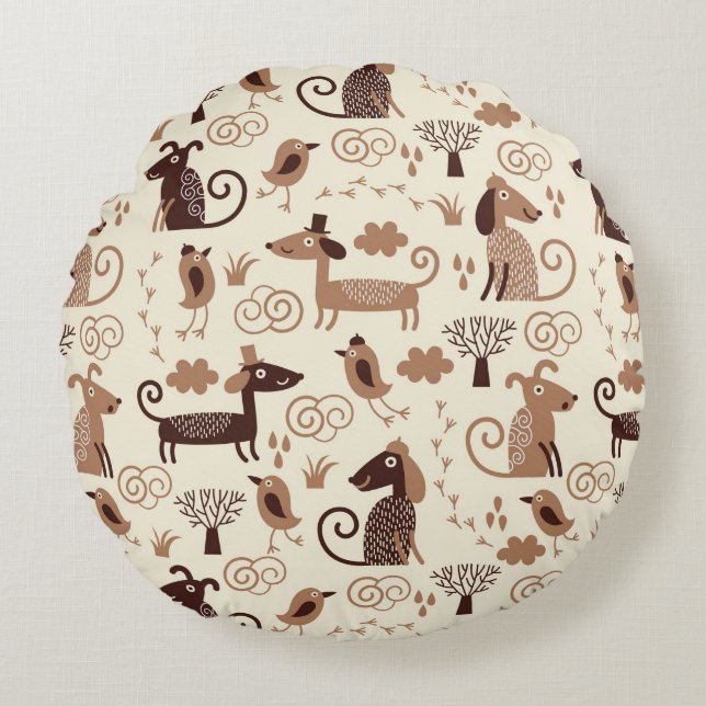 pattern with cute dogs round cushion (Front)