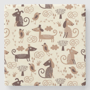 pattern with cute dogs stone coaster