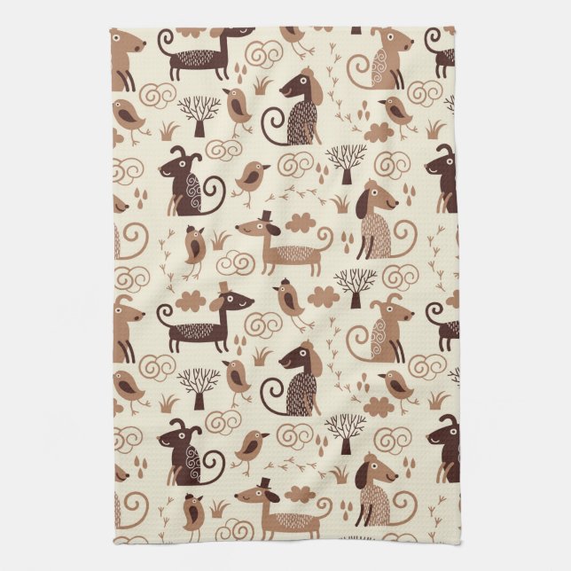 pattern with cute dogs tea towel (Vertical)