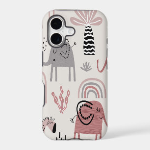 pattern with cute elephants and giraffes giant