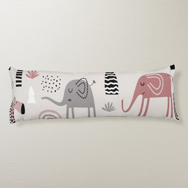 pattern with cute elephants and giraffes giant   body cushion (Back)