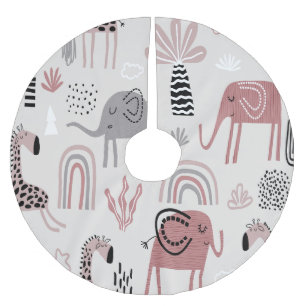 pattern with cute elephants and giraffes giant   brushed polyester tree skirt