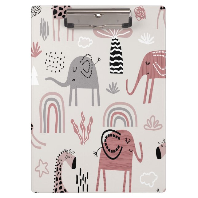 pattern with cute elephants and giraffes giant   clipboard (Front)