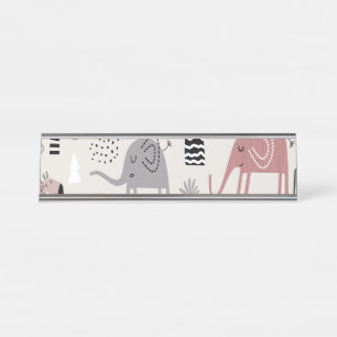 pattern with cute elephants and giraffes giant  desk name plate
