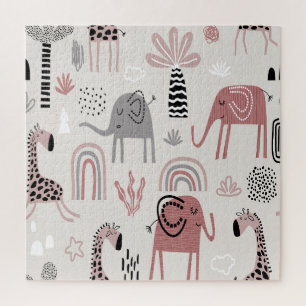 pattern with cute elephants and giraffes giant  jigsaw puzzle
