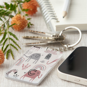 pattern with cute elephants and giraffes giant  key ring