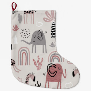 pattern with cute elephants and giraffes giant  large christmas stocking