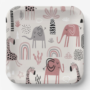 pattern with cute elephants and giraffes giant  paper plate