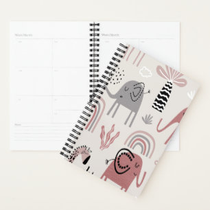 pattern with cute elephants and giraffes giant   planner
