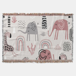 pattern with cute elephants and giraffes giant throw blanket