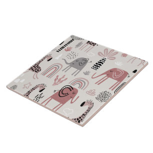 pattern with cute elephants and giraffes giant tile