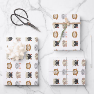 Pattern with cute heads of cats wrapping paper sheet
