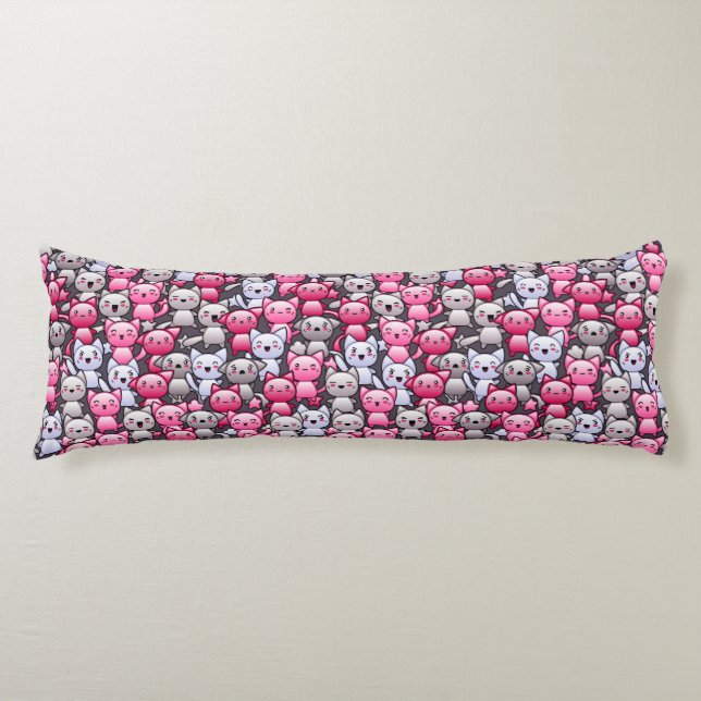 pattern with cute kawaii doodle cats 2 body cushion (Front)