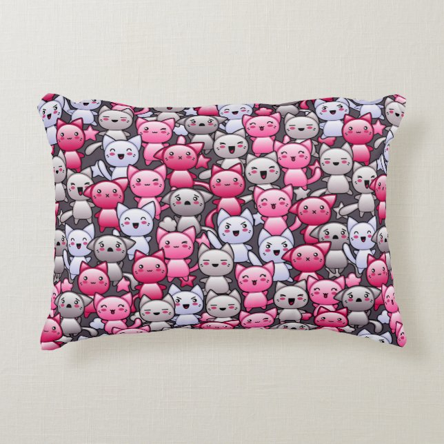 pattern with cute kawaii doodle cats 2 decorative cushion (Front)