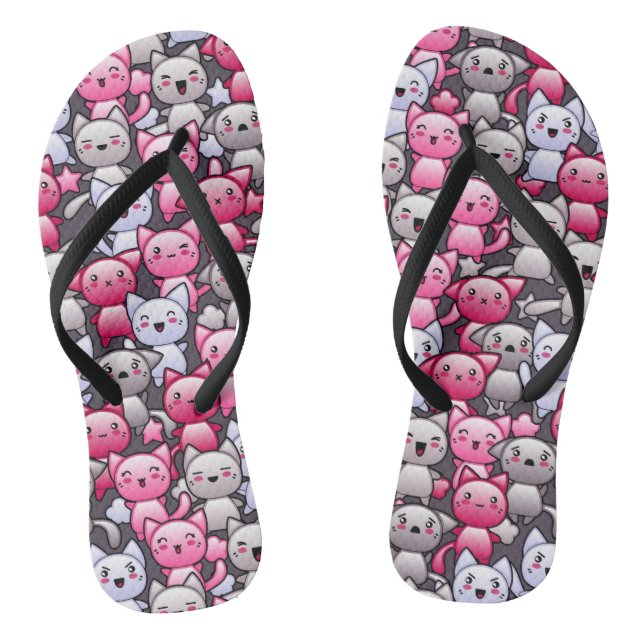pattern with cute kawaii doodle cats 2 flip flops (Footbed)