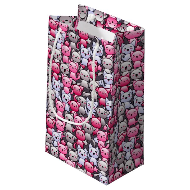 pattern with cute kawaii doodle cats 2 small gift bag (Back Angled)