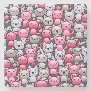 pattern with cute kawaii doodle cats 2 stone coaster