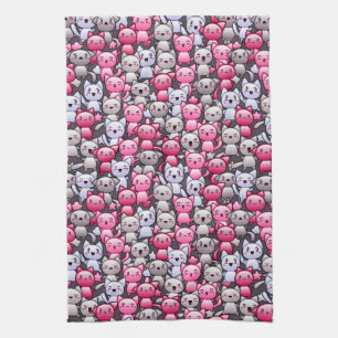 pattern with cute kawaii doodle cats 2 tea towel