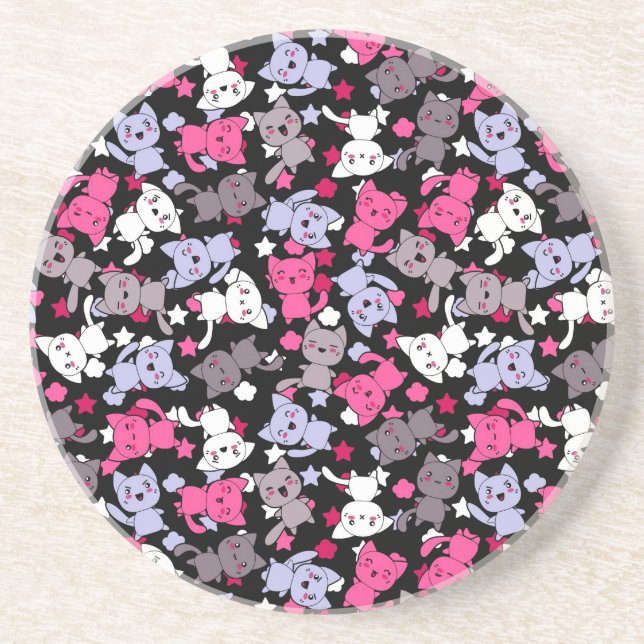 pattern with cute kawaii doodle cats 3 coaster (Front)