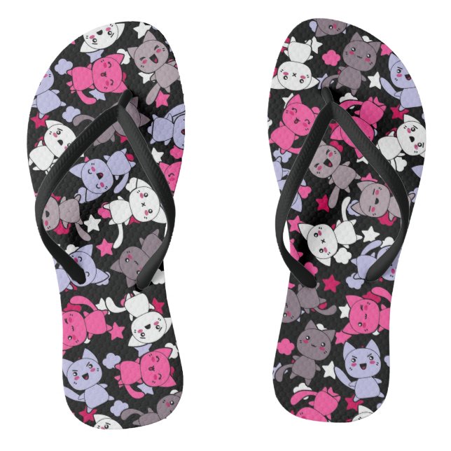 pattern with cute kawaii doodle cats 3 flip flops (Footbed)