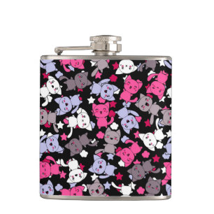 pattern with cute kawaii doodle cats 3 hip flask