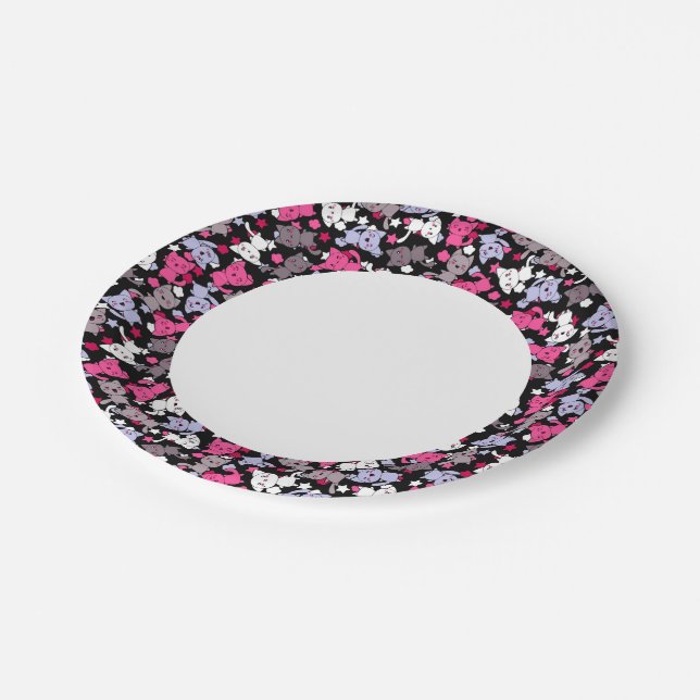 pattern with cute kawaii doodle cats 3 paper plate (Angled)