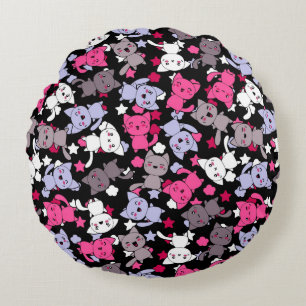 pattern with cute kawaii doodle cats 3 round cushion