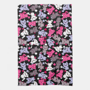 pattern with cute kawaii doodle cats 3 tea towel