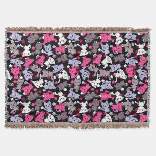 pattern with cute kawaii doodle cats 3 throw blanket