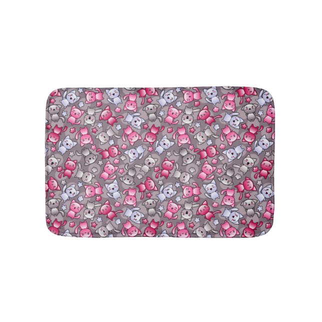 pattern with cute kawaii doodle cats bath mat (Front)