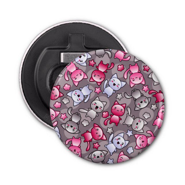 pattern with cute kawaii doodle cats bottle opener (Front)