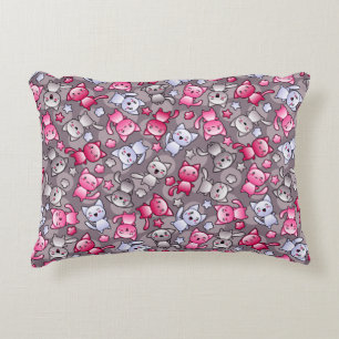 pattern with cute kawaii doodle cats decorative cushion