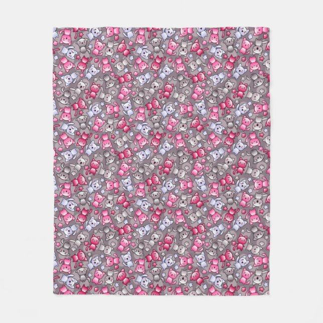 pattern with cute kawaii doodle cats fleece blanket (Front)