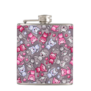 pattern with cute kawaii doodle cats hip flask
