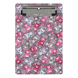 pattern with cute kawaii doodle cats mini clipboard