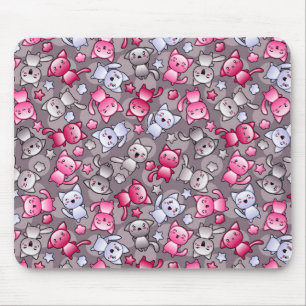 pattern with cute kawaii doodle cats mouse mat
