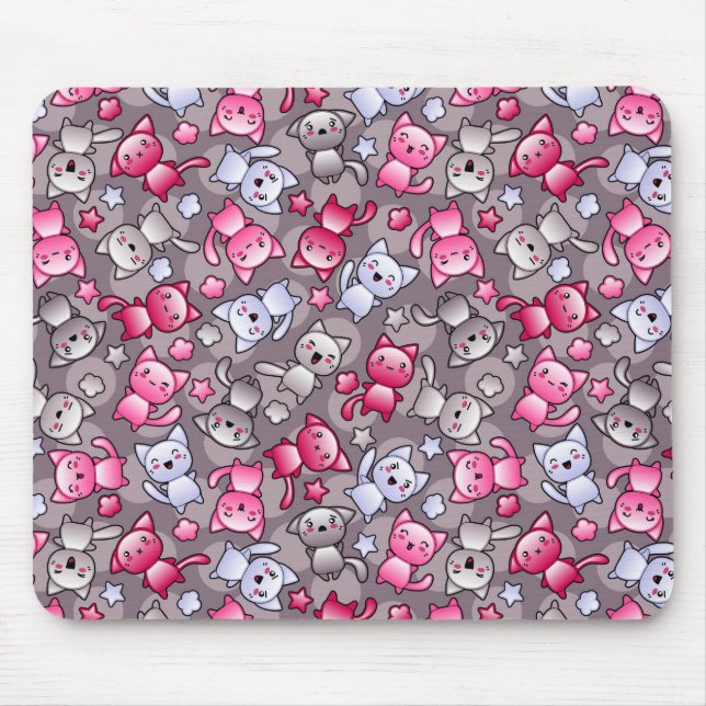 pattern with cute kawaii doodle cats mouse mat (Front)
