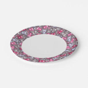 pattern with cute kawaii doodle cats paper plate