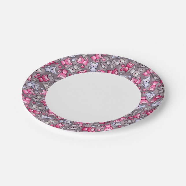 pattern with cute kawaii doodle cats paper plate (Angled)
