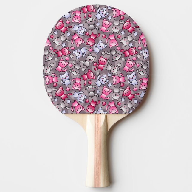 pattern with cute kawaii doodle cats ping pong paddle (Front)