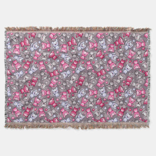 pattern with cute kawaii doodle cats throw blanket