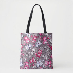 pattern with cute kawaii doodle cats tote bag