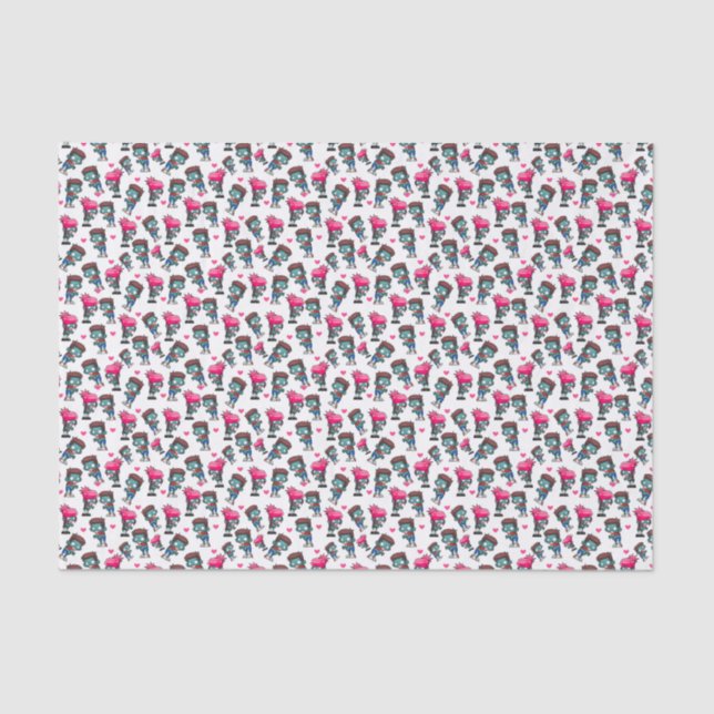 Pattern with Cute Zombie Girls, Guys and Hearts Tissue Paper (Front)