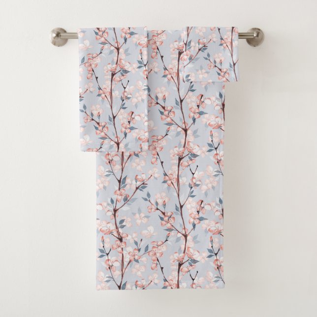 Pattern with delicate spring sakura flowers bath towel set (Insitu)