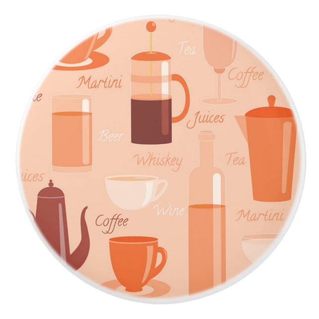 Pattern with drinks and text ceramic knob (Front)