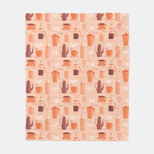 Pattern with drinks and text fleece blanket (Front)
