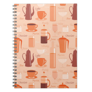 Pattern with drinks and text notebook